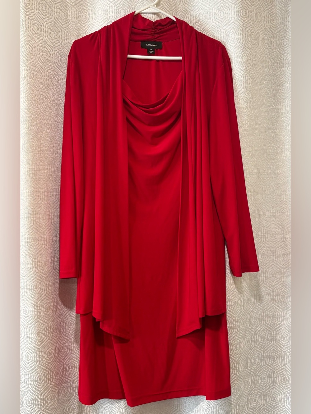 R&M Richards Red Evening Dress with Mock Jacket
